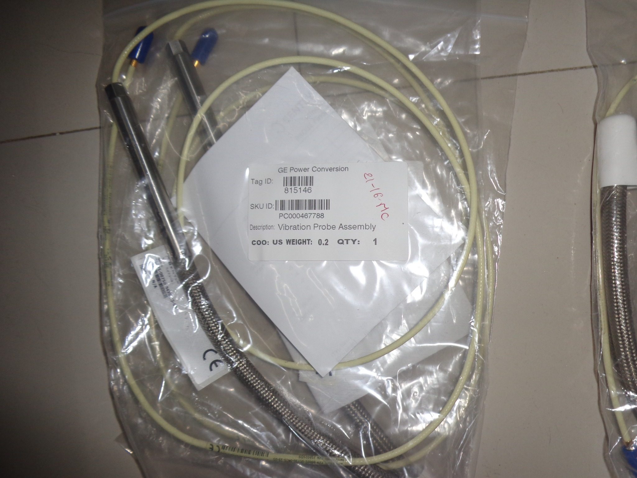 Three probe assemblies bagged and tagged